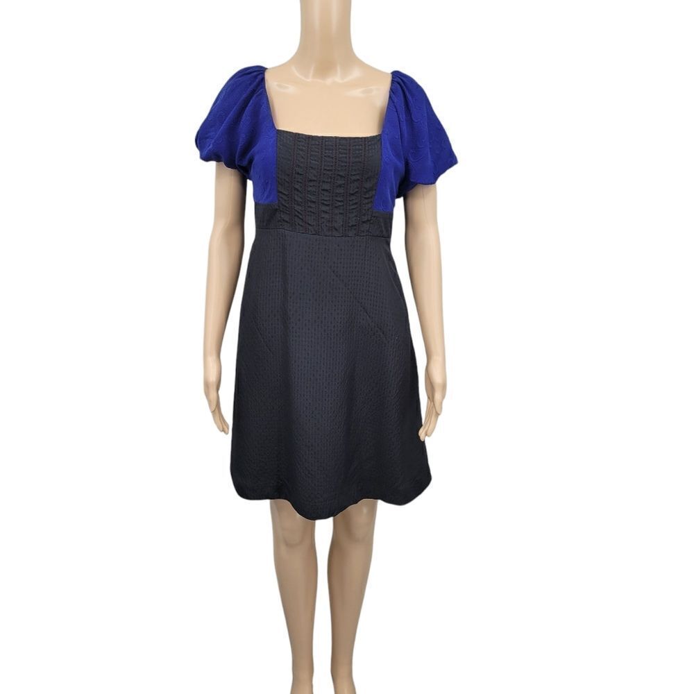 Moulinette Soeurs Anthropologie Puff Sleeve Silk Black Blue Bolero Dress
